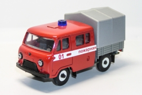 УАЗ-39094 «Фермер» бортовой с тентом (металл) - пожарный 1:43