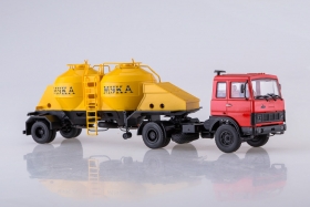 МАЗ-5432 седельный тягач (ранняя кабина) + К4-АМГ полуприцеп-муковоз - красный/желтый 1:43