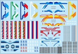 Набор декалей КАМАЗ (полосы, надписи, логотипы) - вариант 1 - 200х140 мм. 1:43