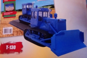 Т-130 трактор гусеничный с бульдозерным оборудованием - синий - №136 с журналом 1:43