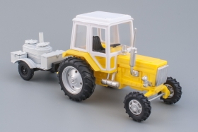 МТЗ-82 трактор металлизированне детали + прицеп-кухня - пластик - желтый/белый/белый 1:43