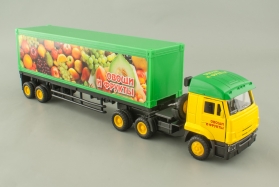 КАМАЗ-65116 седельный тягач + полуприцеп-фургон «Овощи и фрукты» - звук+свет 1:43