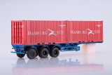 МАЗ-6422 седельный тягач (ранняя кабина) + полуприцеп-контейнеровоз МАЗ-938920 - синий/красный 1:43