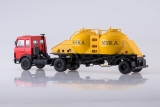 МАЗ-5432 седельный тягач (ранняя кабина) + К4-АМГ полуприцеп-муковоз - красный/желтый 1:43