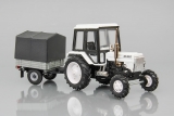 МТЗ-82 Трактор «Belarus» (металл/пластик, Люкс-2) - белый/черный + прицеп сельскохозяйственный с тентом 1:43