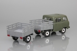УАЗ-39094 «Фермер» фургон (пластик) + прицеп бортовой - хаки матовый/серый 1:43