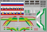 Набор декалей КАМАЗ (полосы, надписи, логотипы) - вариант 2 - 100х70 мм. 1:43