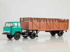 КАЗ-608 седельный тягач + ОдАЗ-857Б полуприцеп-скотовоз - зеленый/коричневый 1:43
