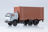 КАМАЗ-53212 контейнеровоз + 20-футовый контейнер - светлая дымка/коричневый 1:43