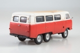 УАЗ-452К пассажирский автомобиль повышенной проходимости 6x6 - красный/белый со следами эксплуатации 1:43