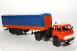 МАЗ-5429 седельный тягач + МАЗ-5205 полуприцеп бортовой с тентом - оранжевый/синий 1:43