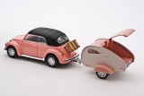 Volkswagen Beetle - розовый - с прицепом Caravan I 1:43