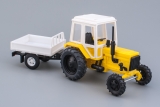 МТЗ-82 трактор + прицеп бортовой - пластик - желтый/белый/белый 1:43