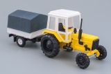 МТЗ-82 трактор + прицеп бортовой с тентом - пластик - желтый/белый/белый 1:43