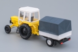 МТЗ-82 трактор + прицеп бортовой с тентом - пластик - желтый/белый/белый 1:43