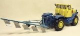 Т-125 трактор колесный + навесной плуг ПН-5-35 - синий/желтый 1:43