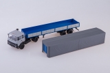 МАЗ-5432 седельный тягач (ранняя кабина) + МАЗ-93971 полуприцеп бортовой с тентом - серый/синий 1:43